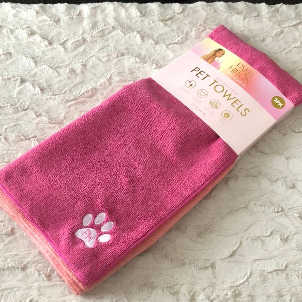 Paris Hilton Pink Microfiber Pet Towels with Paw Print
